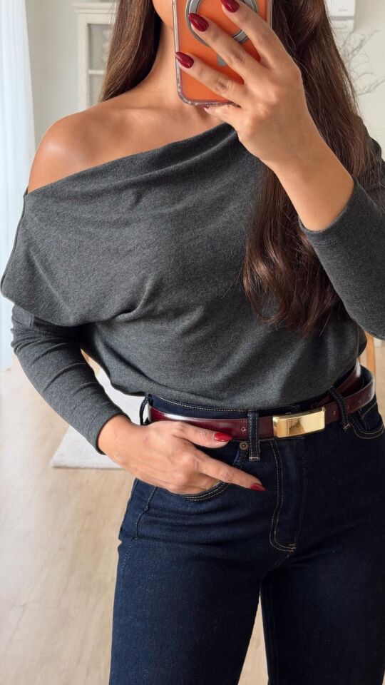 Msm Kayık Yaka Triko Antrasit