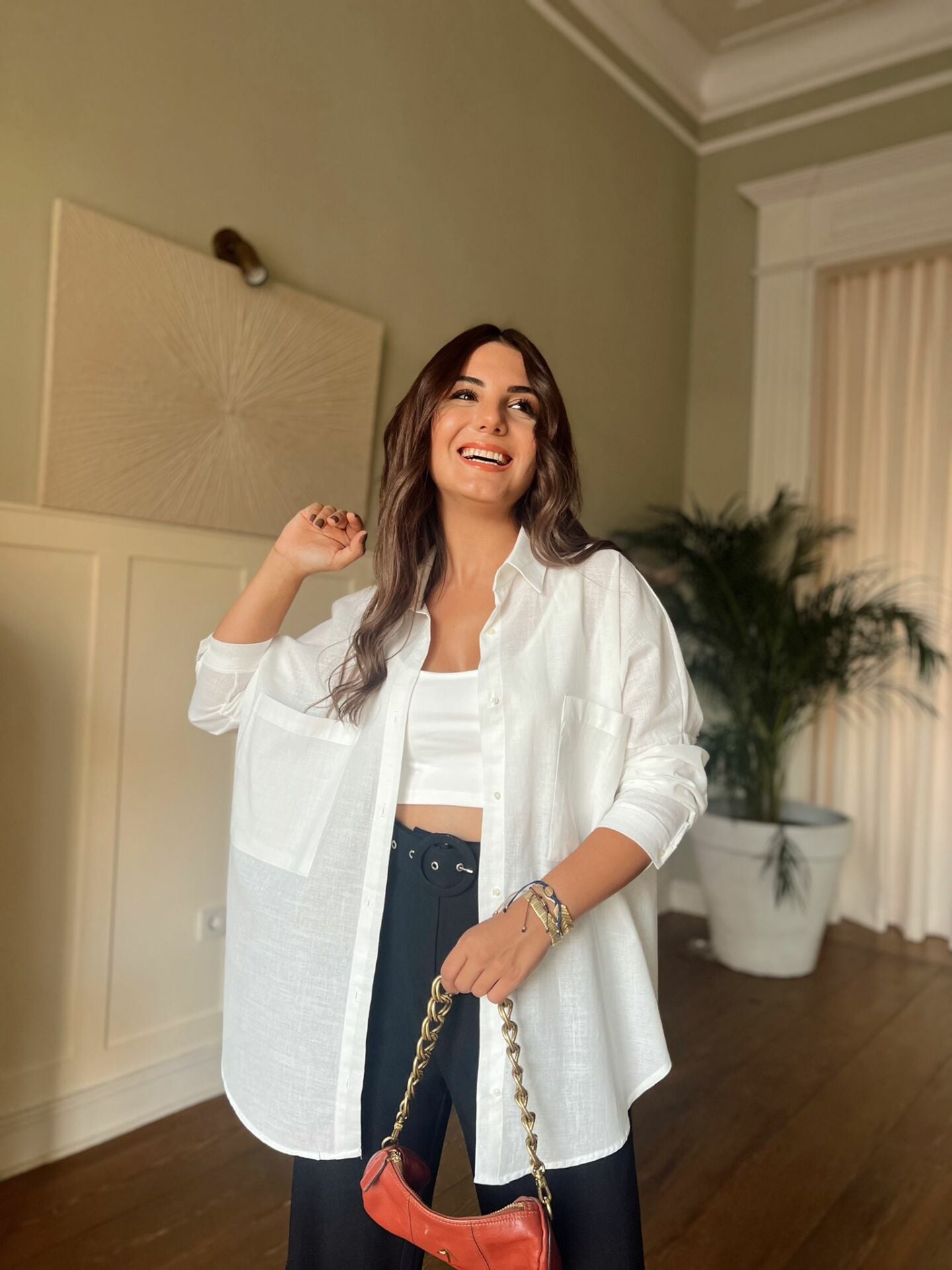 Pamuklu Cepli Gömlek-Ekru