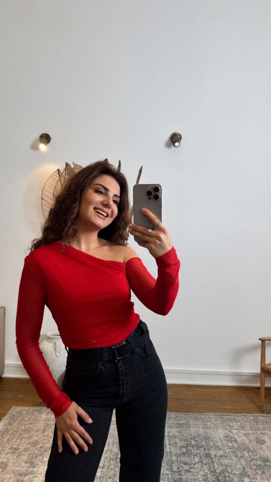 Drapeli Mesh Bluz Kırmızı