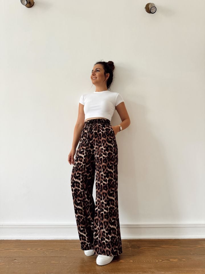 K.Kahve Viskon Leopar Pant