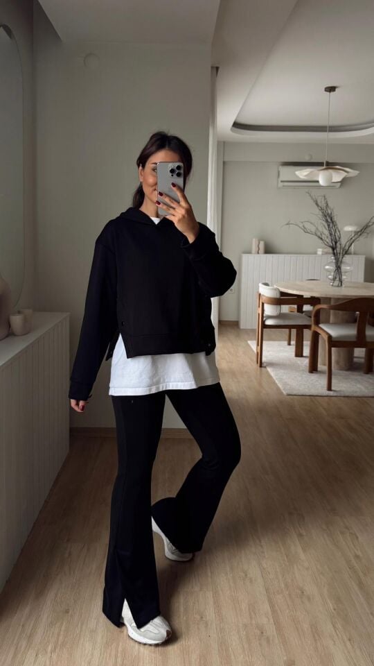 Çıtçıtlı Modal Takım Siyah