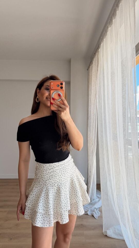 Fitilli Kayık Yaka Bluz Siyah