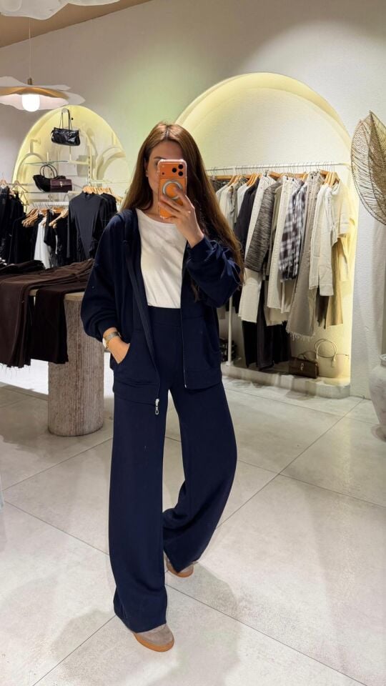 Kapüşonlu Ceket Takım Lacivert