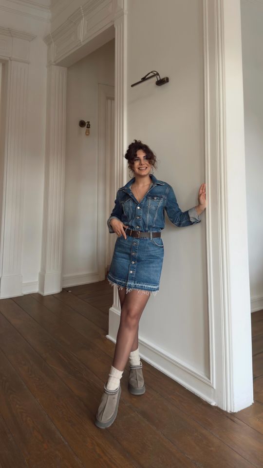 Mavi Dikişli Denim Elbise