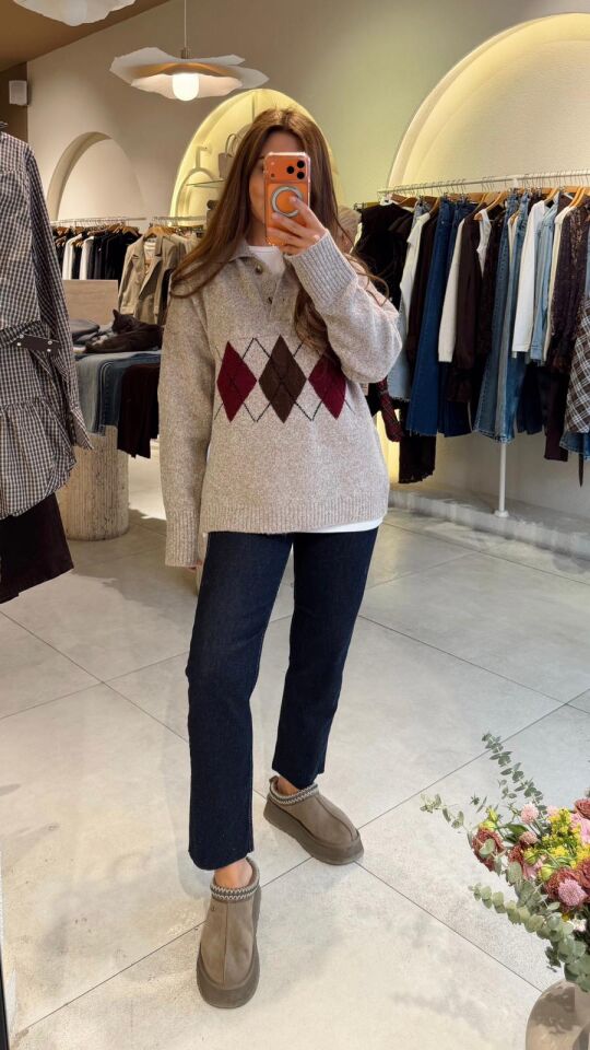 Düğmeli Baklava Kazak S.Kahve