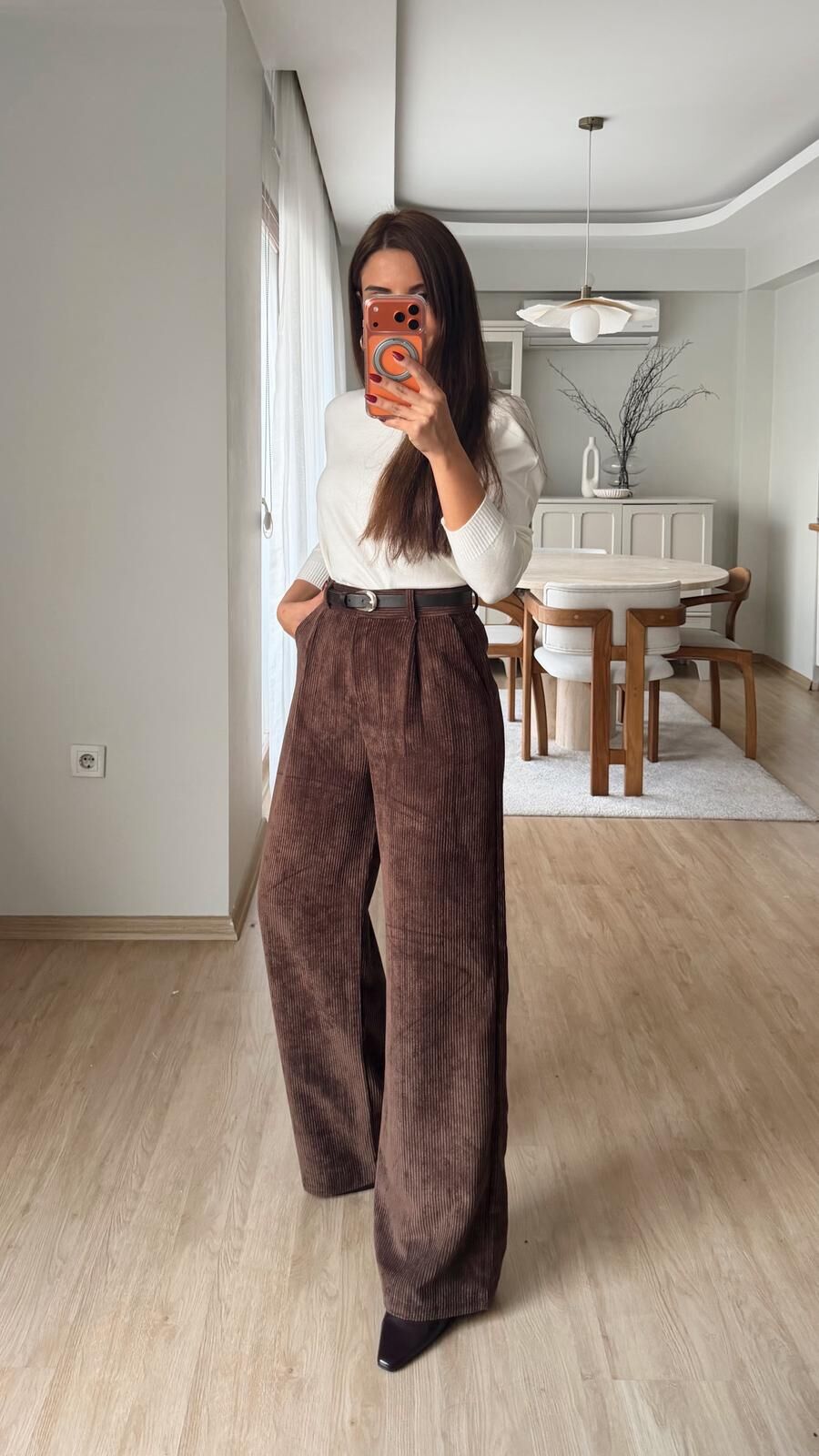 Kemerli Kadife Pantolon Kahve