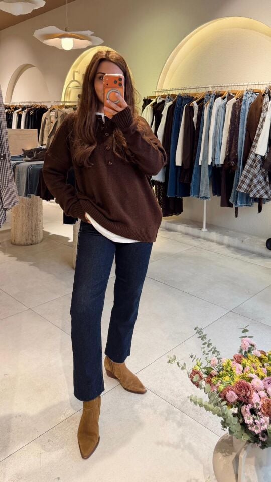 ZR Düğmeli Kahve Kazak