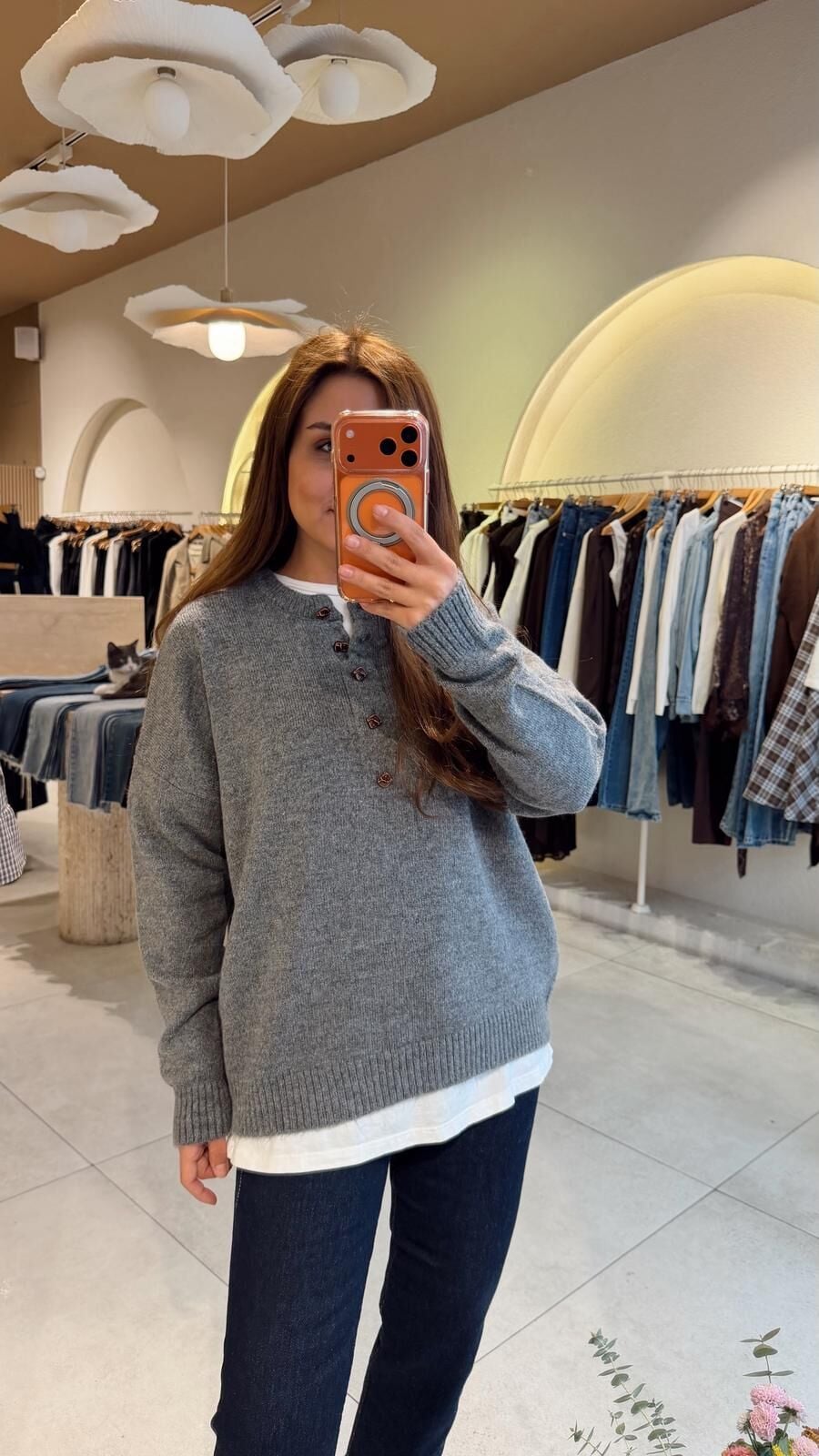 ZR Düğmeli Gri Kazak