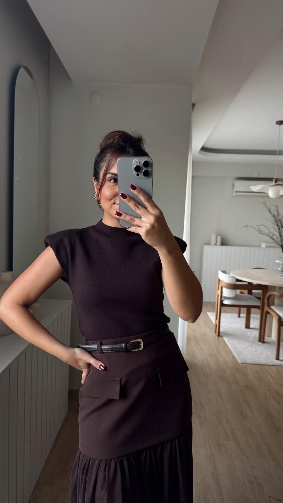 Dik Yaka Vatkalı Triko Acı Kahve