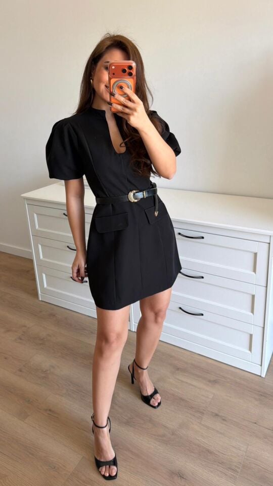 Balon Kol Mini Siyah Elbise