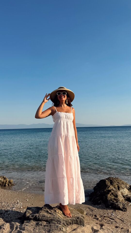 Soft Pembe Müslin Midi Elbise