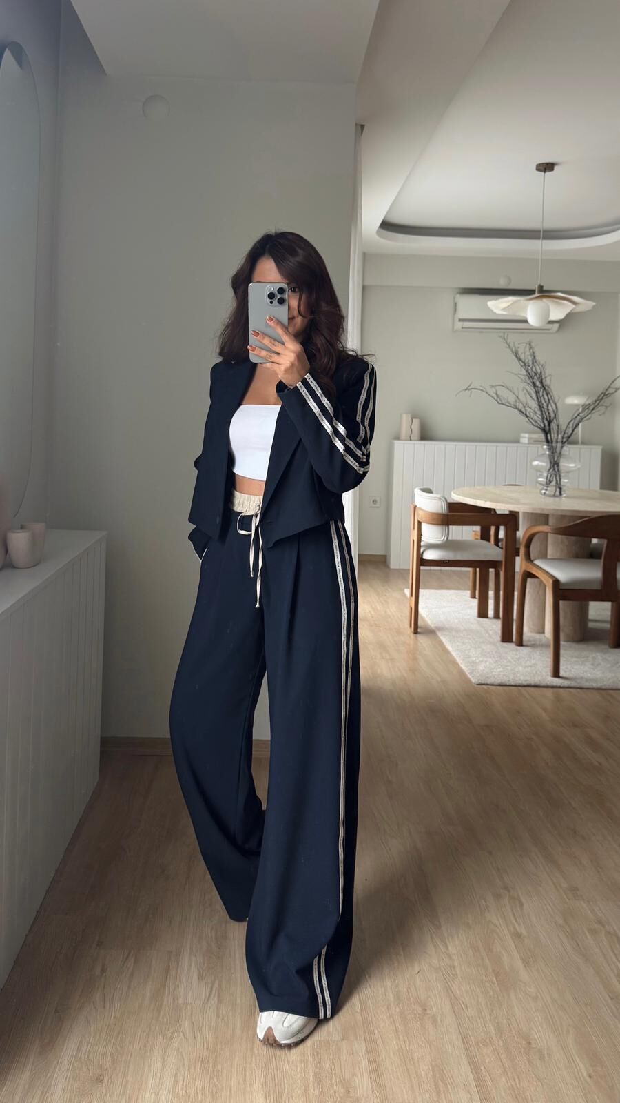 Şeritli Tasarım Pantolon-Lacivert