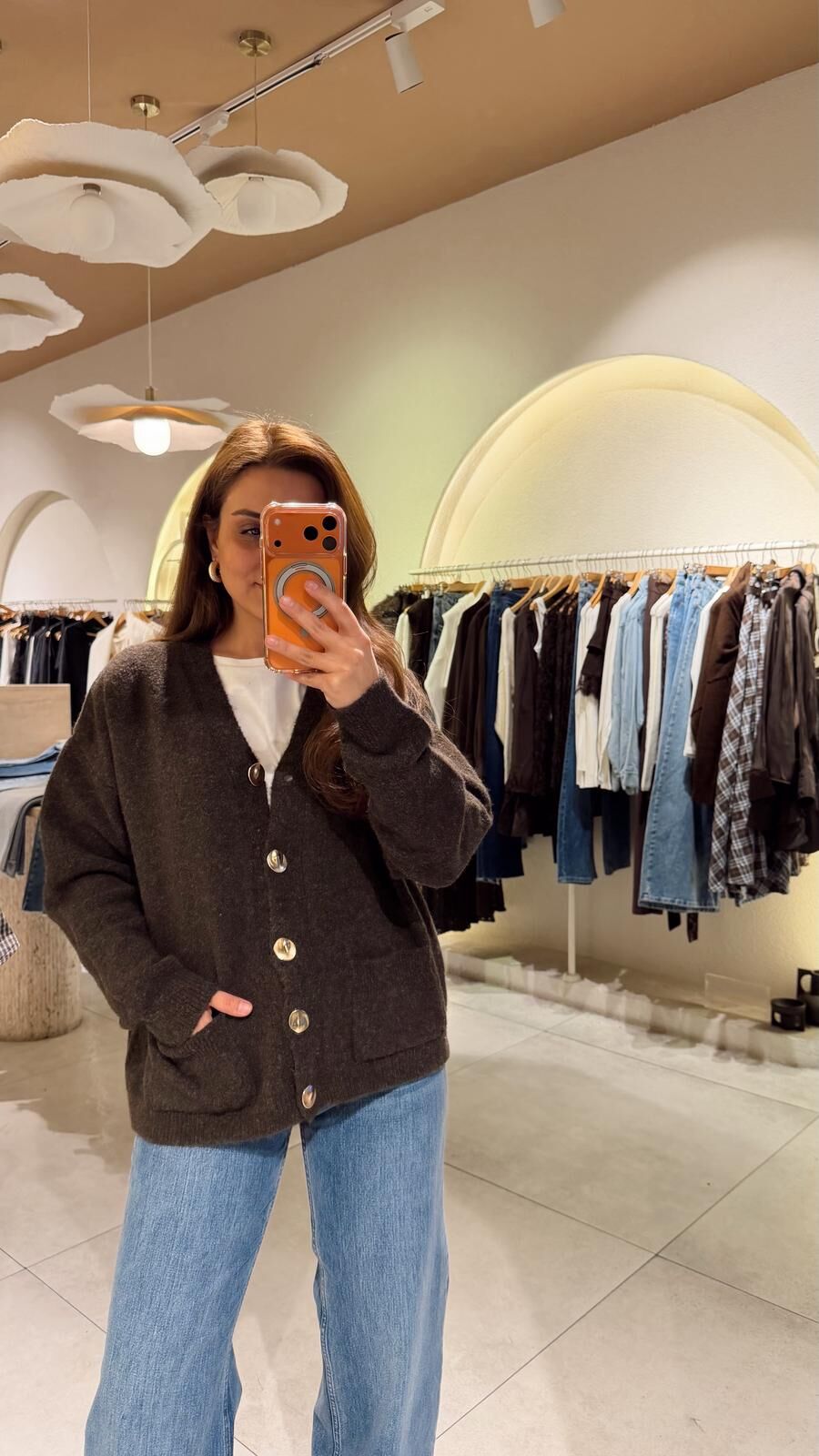 Düğmeli Yün Hırka Kahve