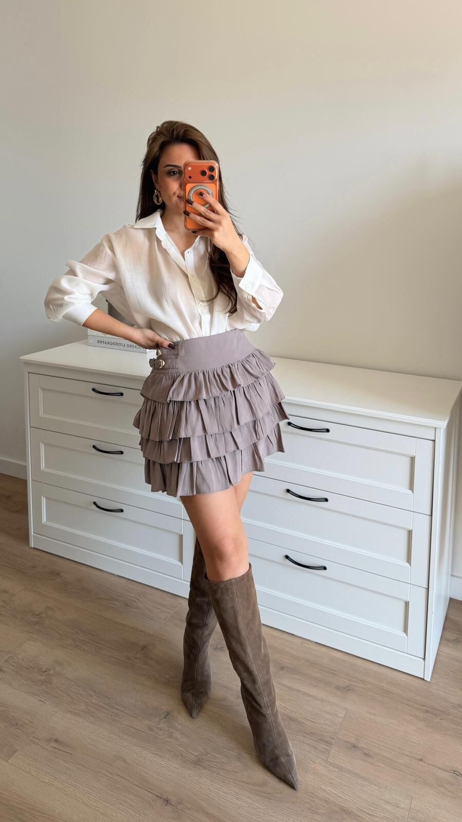 Çift Kemer Katlı Vizon Etek