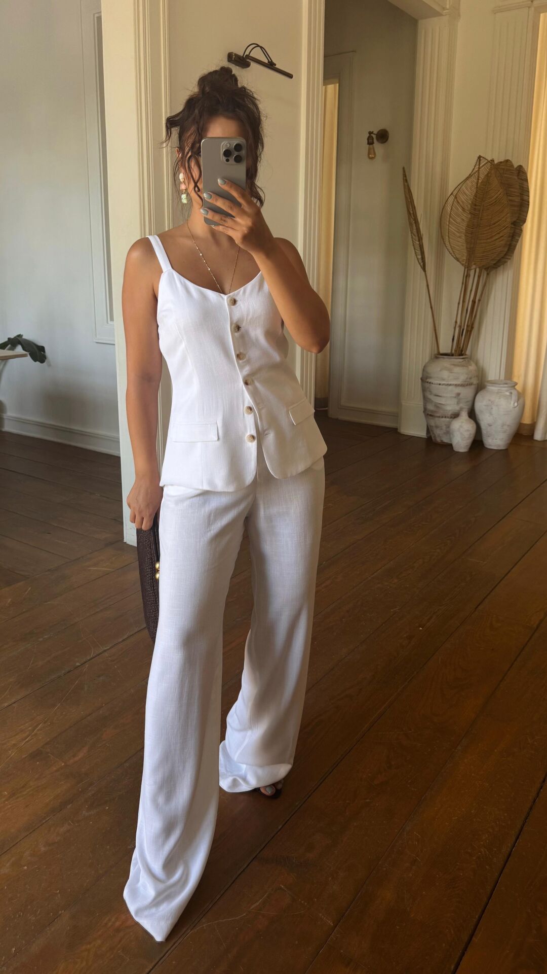 Dokulu Keten Palazzo Beyaz