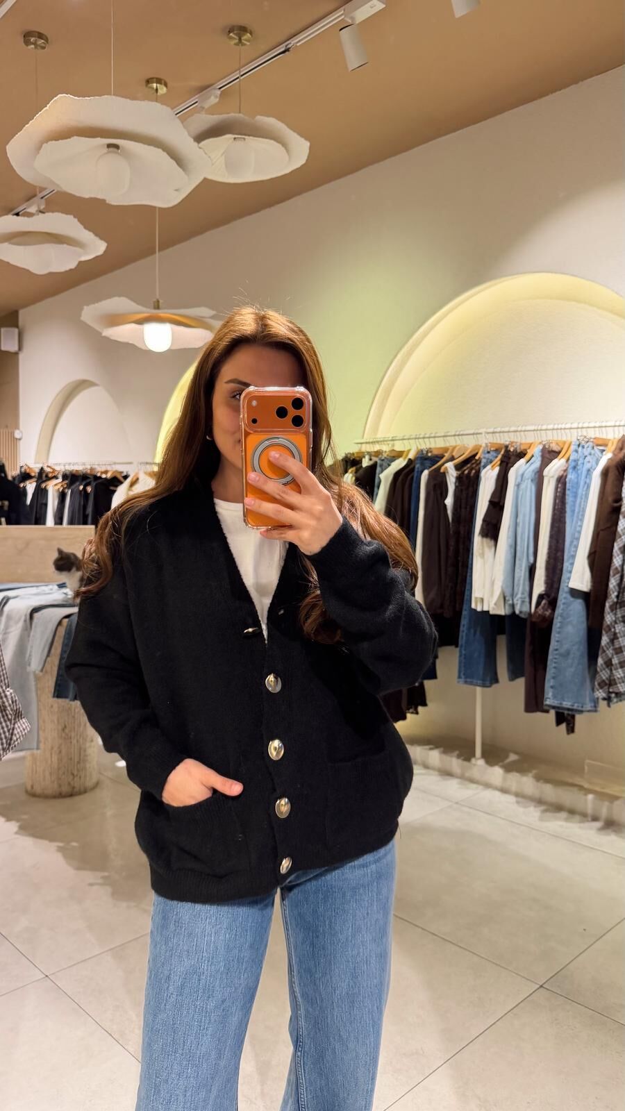 Düğmeli Yün Hırka Siyah