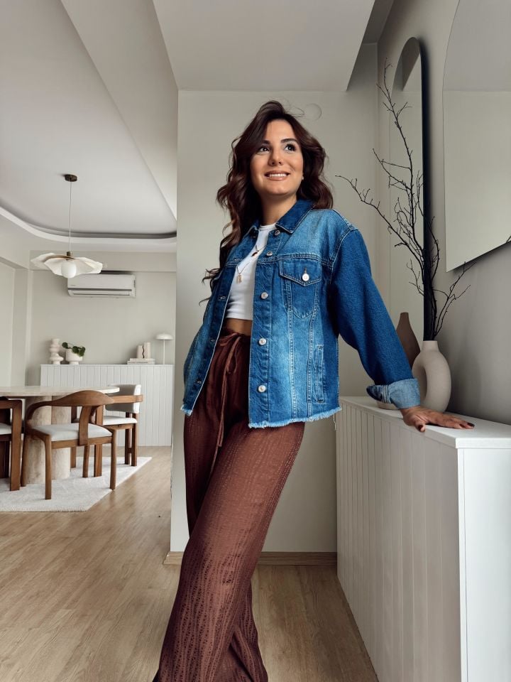 Kesik Püsküllü Denim Ceket