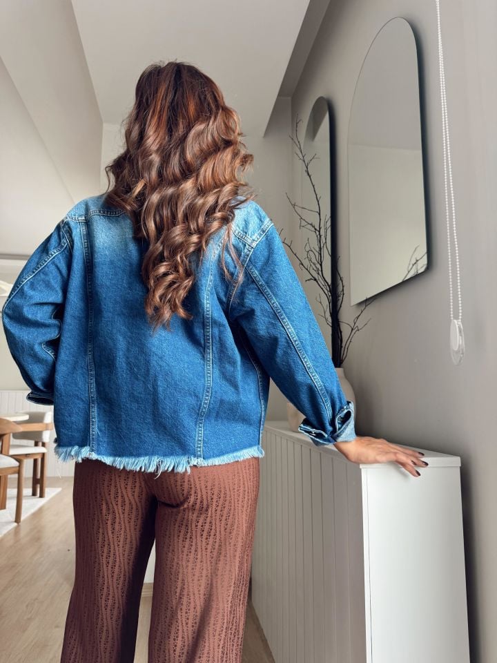 Kesik Püsküllü Denim Ceket