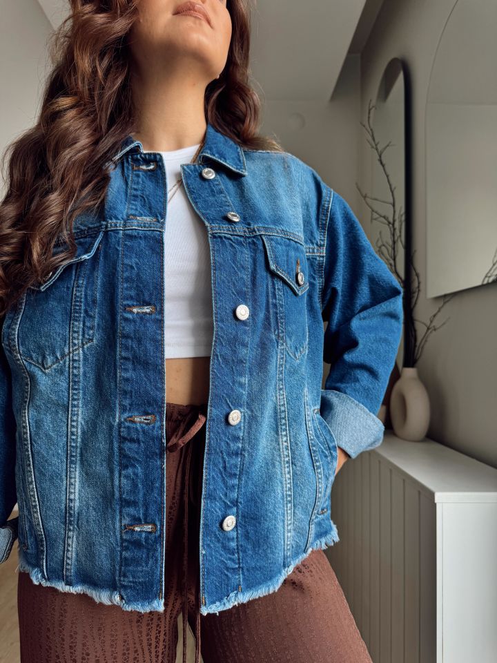 Kesik Püsküllü Denim Ceket