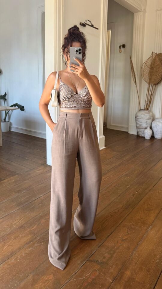 Dokulu Keten Palazzo Kahve