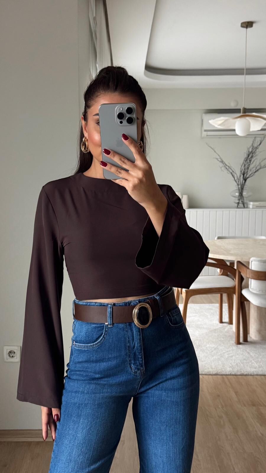 Sırt Detaylı Bluz Kahve