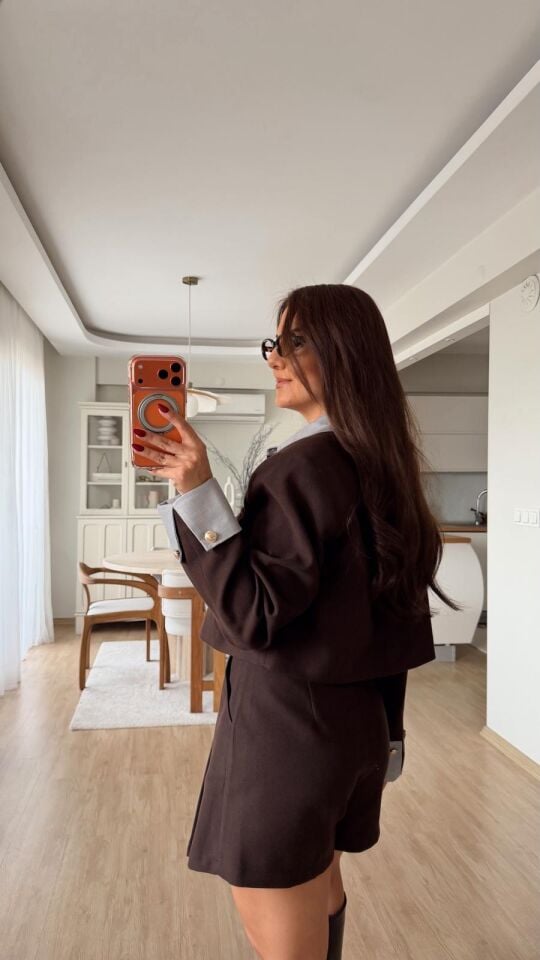 Garnili Crop Ceket Kahve