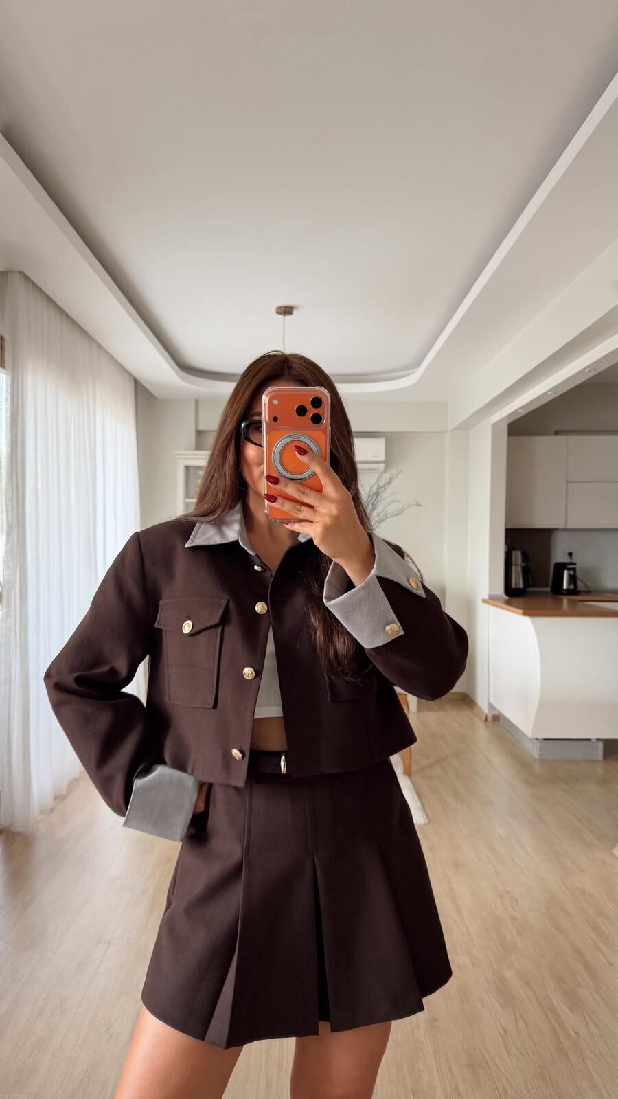 Garnili Crop Ceket Kahve