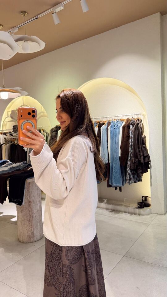 Kayık Yaka Fitilli Triko Bej