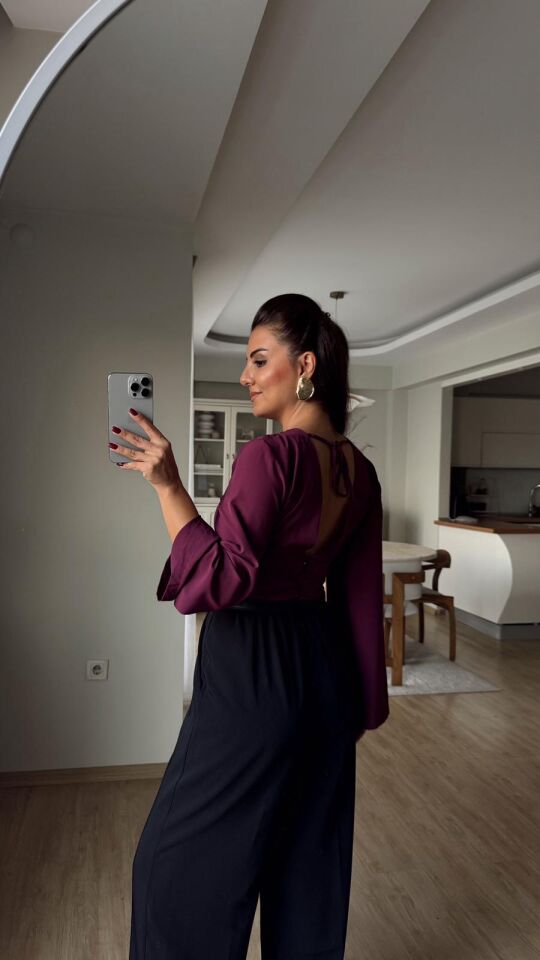 Sırt Detaylı Bluz Bordo