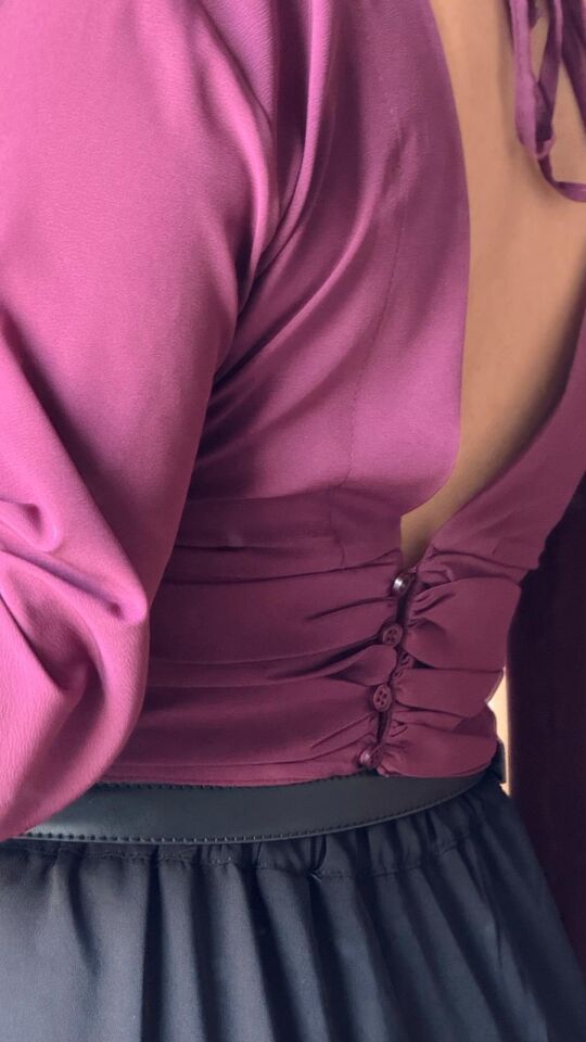 Sırt Detaylı Bluz Bordo