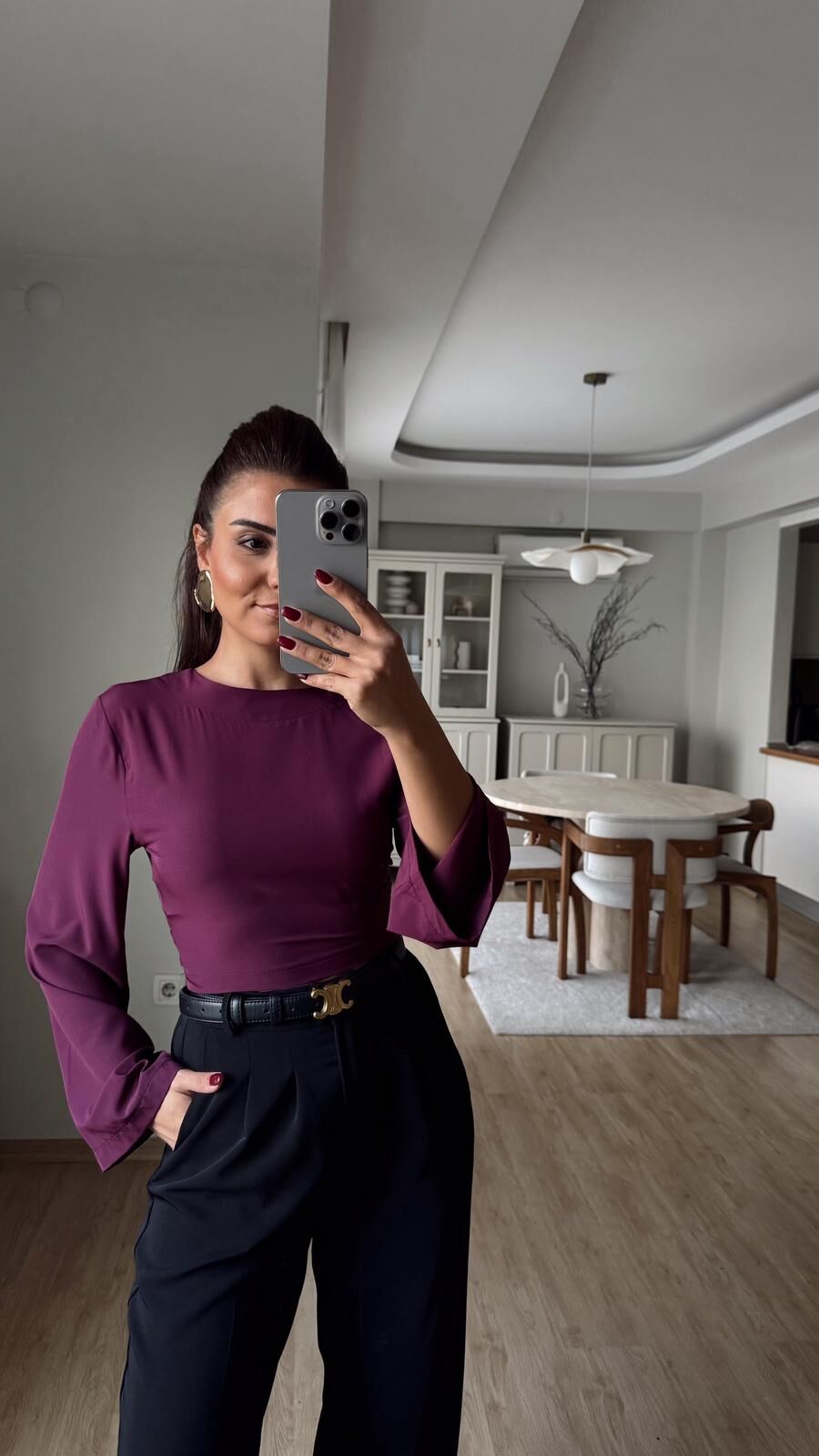 Sırt Detaylı Bluz Bordo