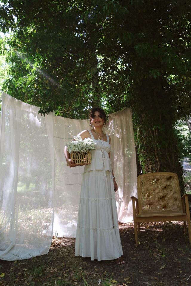 Fırfırlı Etek Takım Natural