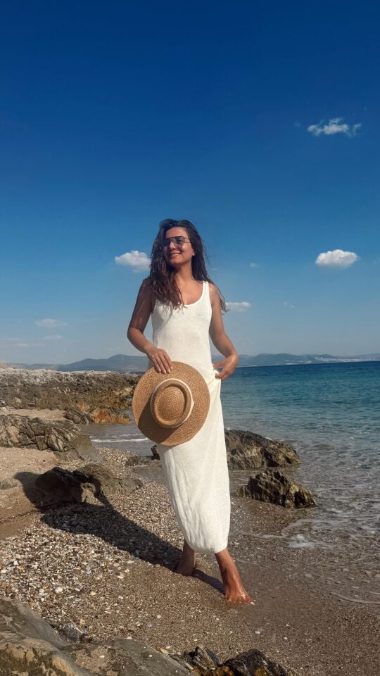 Triko Elbise Ekru