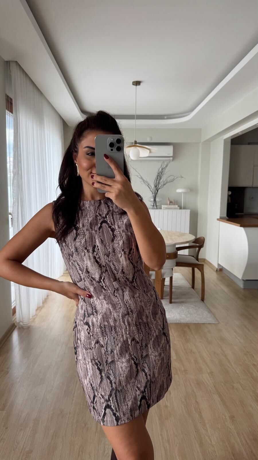 Yılan Desen Mini Elbise