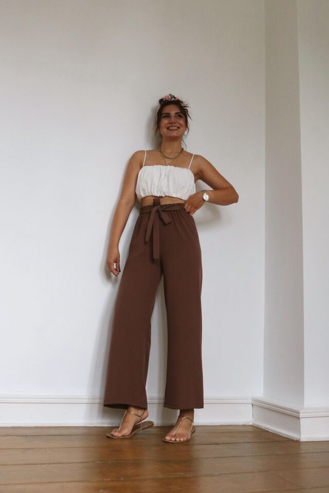 Bağlamalı Pantolon Kahve