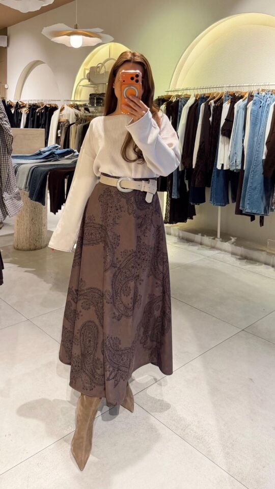 Şal Desen Kahve Etek