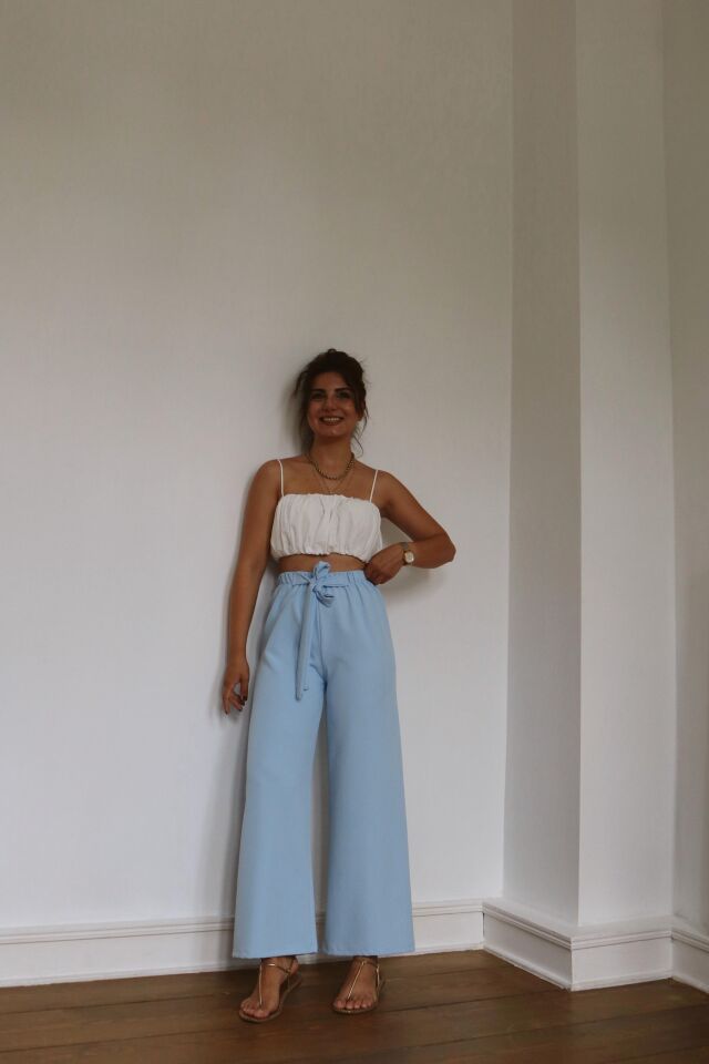 Bağlamalı Pantolon Mavi