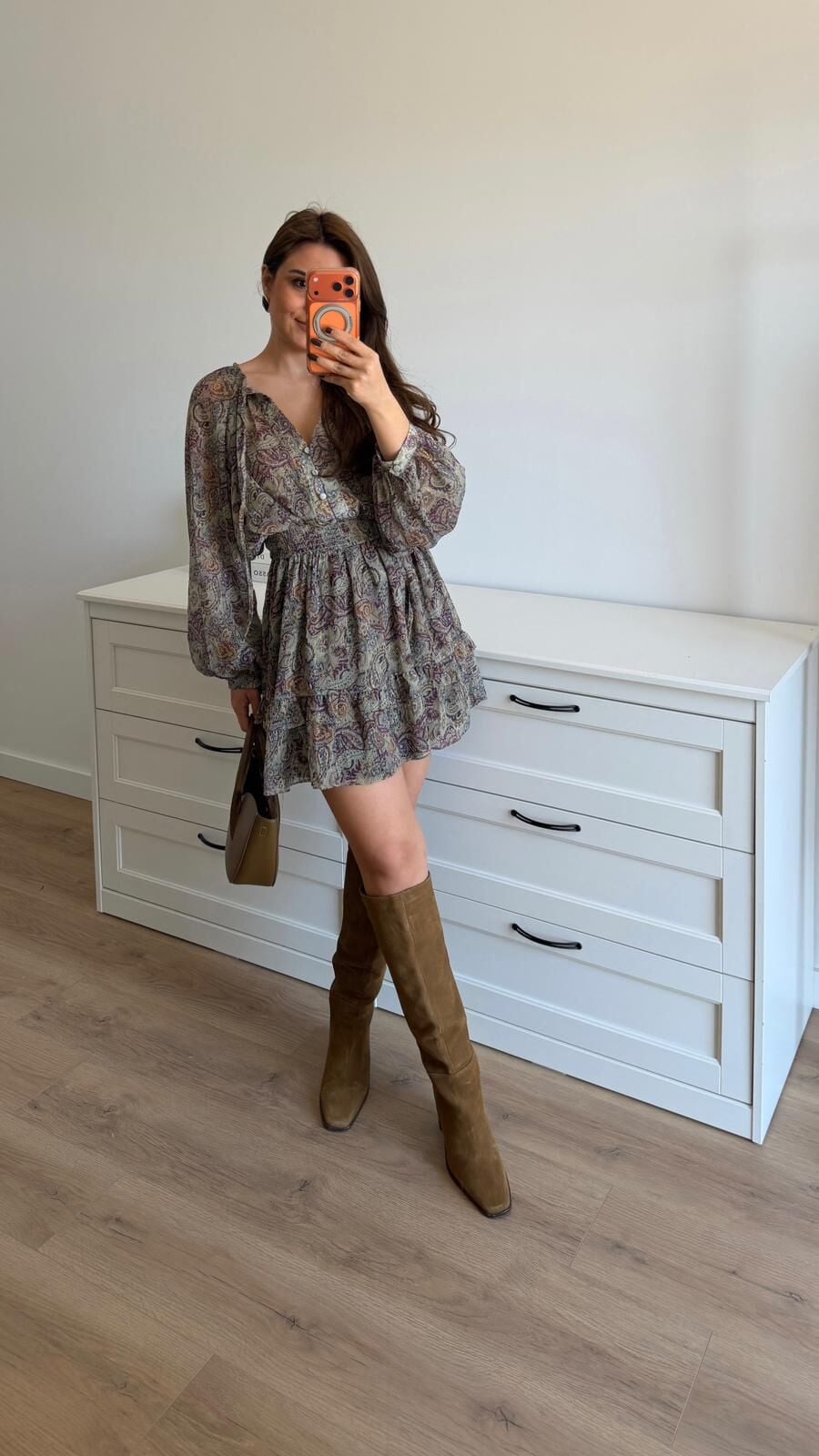 Bel Lastikli Etnik Desen Elbise