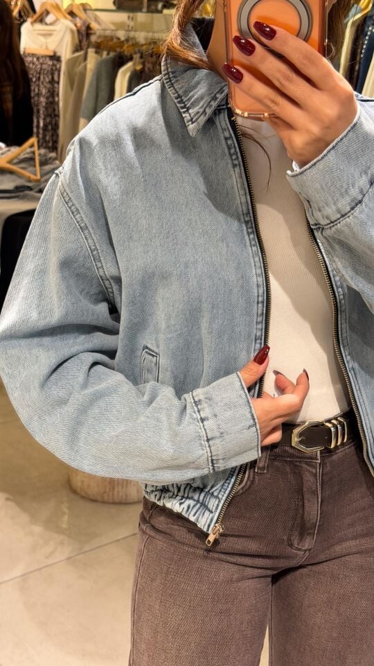 Denim Bomber Açık Mavi