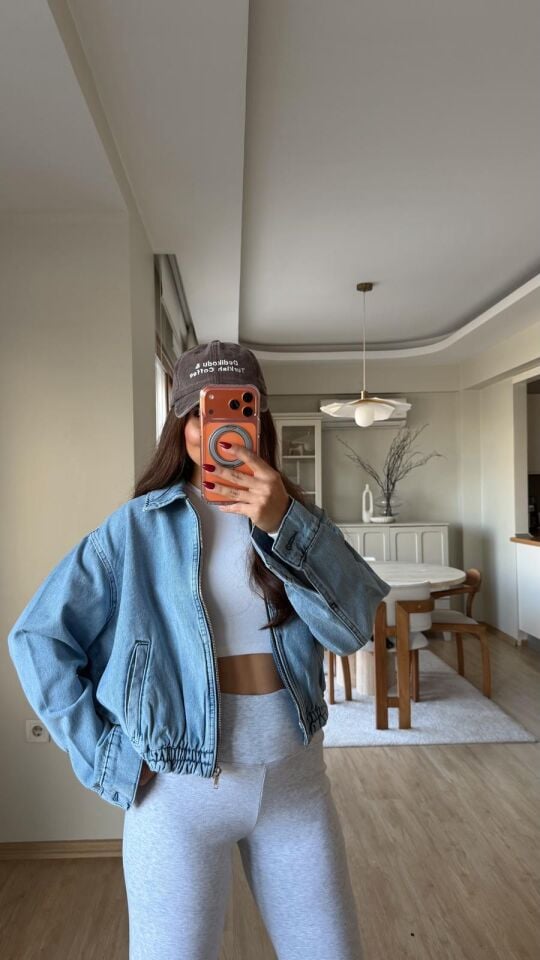 Denim Bomber Açık Mavi