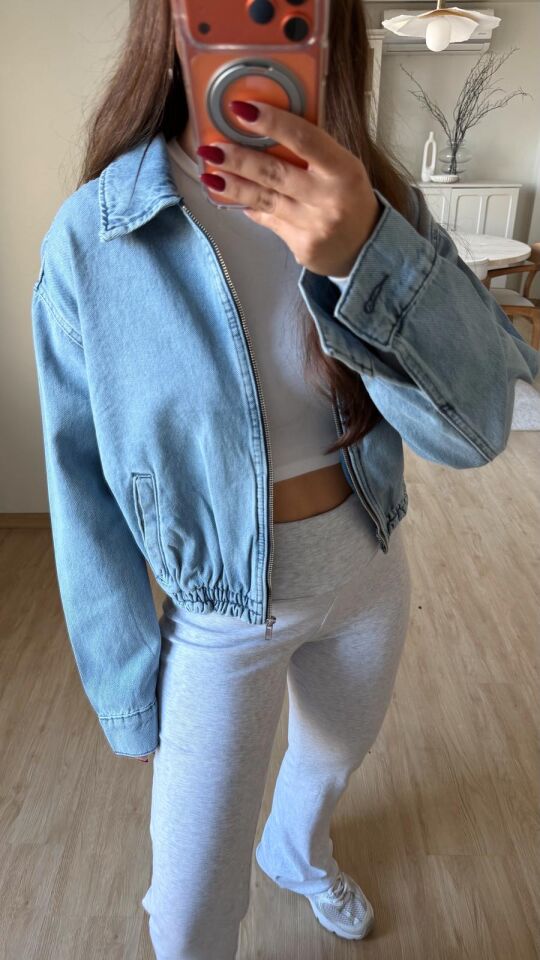 Denim Bomber Açık Mavi