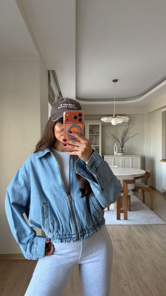 Denim Bomber Açık Mavi