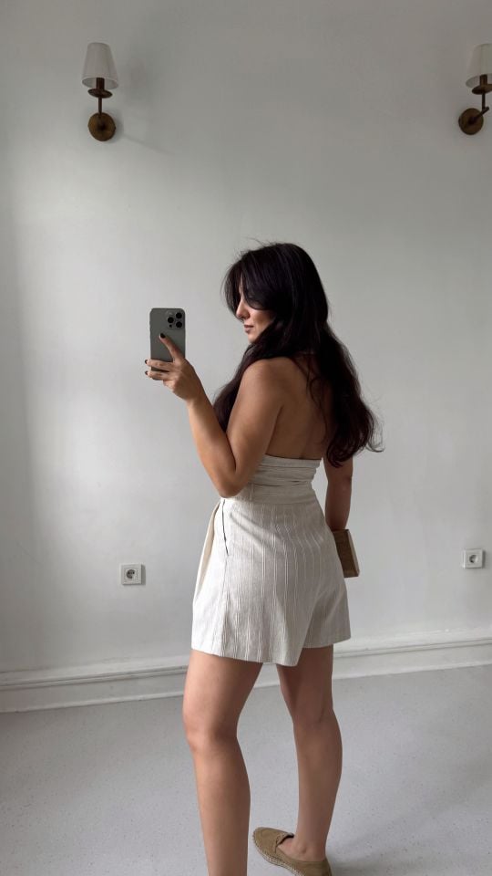 Kuşaklı Keten Bluz