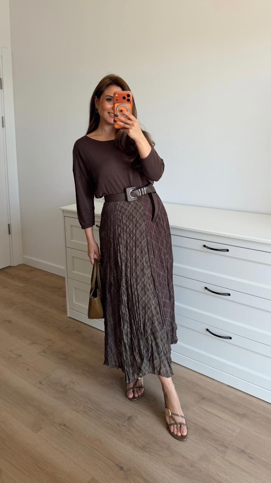 Yeşil Kahve Ekoseli Etek