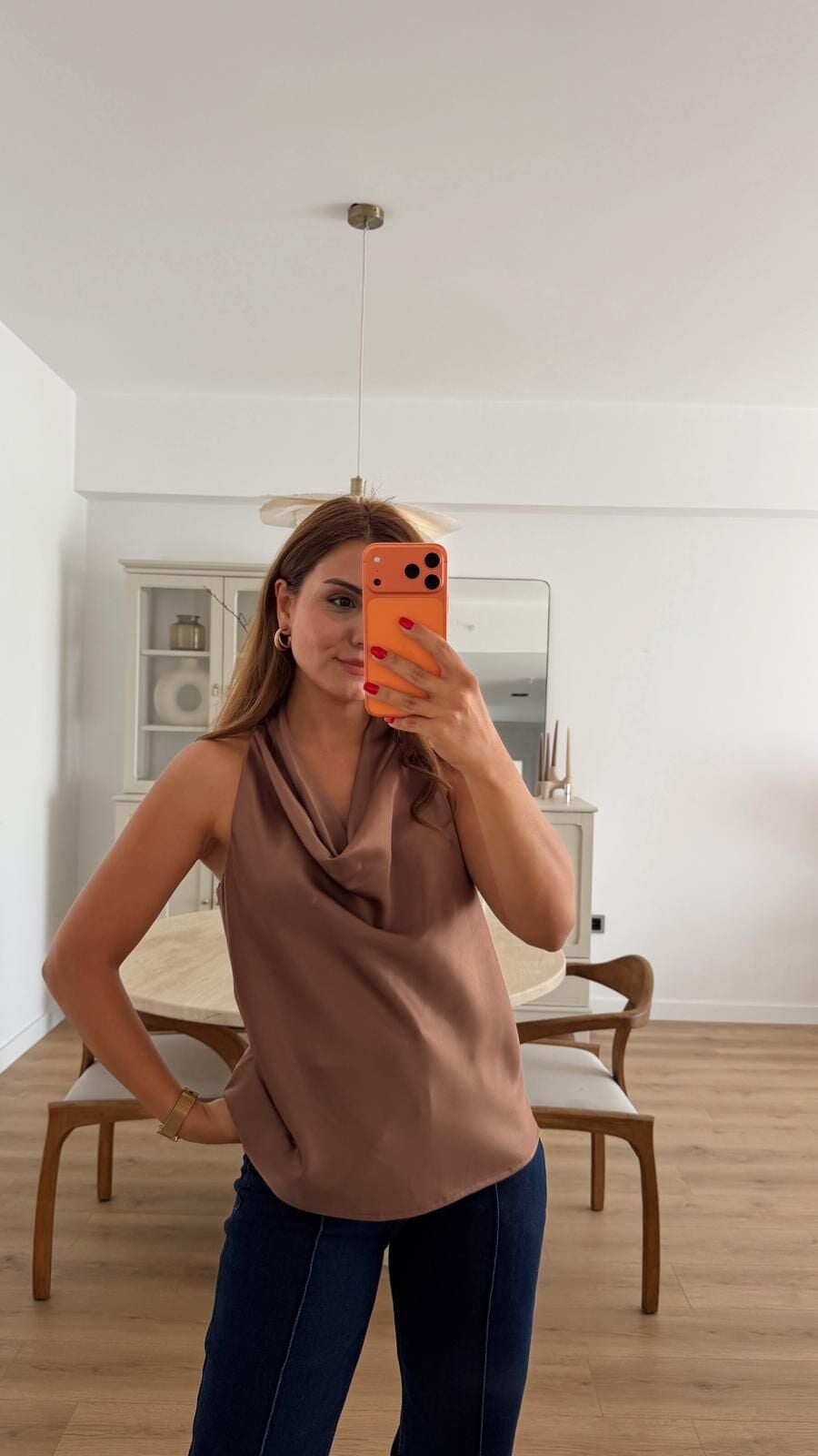 Saten Degaje Camel Bluz