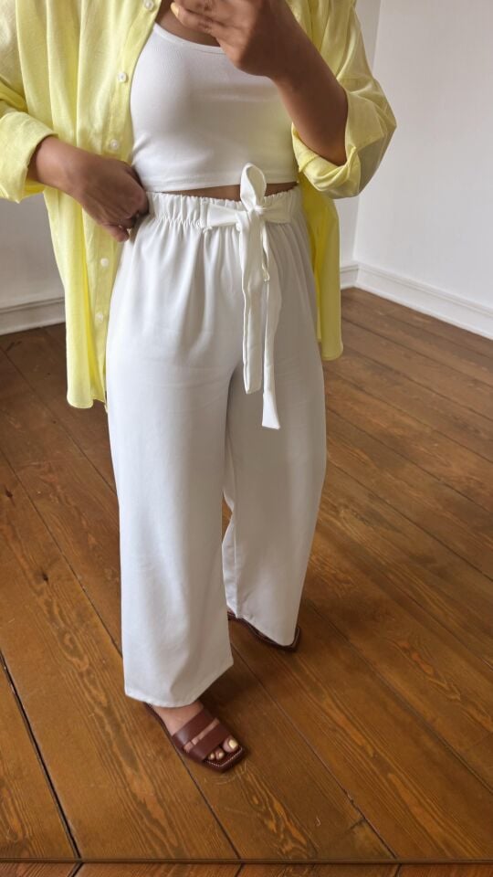 Bağlamalı Pantolon Beyaz