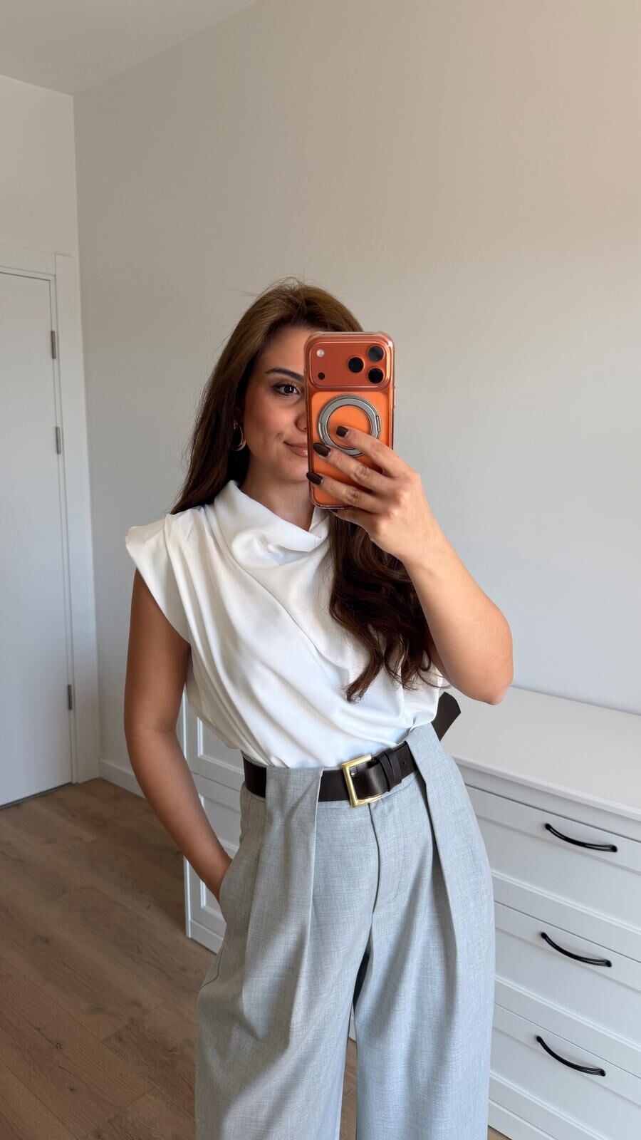 Dökümlü Kısa Kol Bluz Beyaz