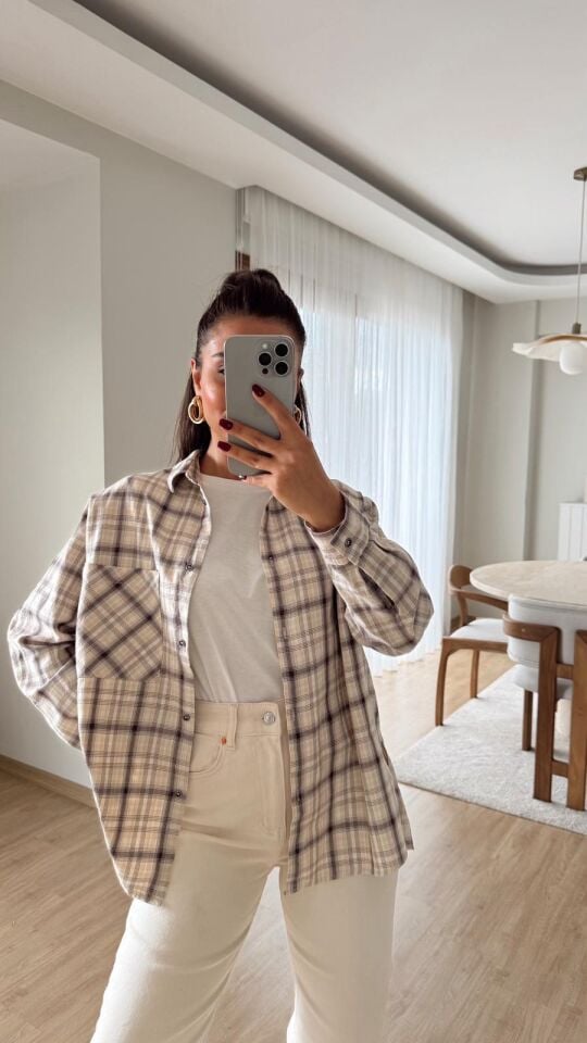 Bej Ekose Oduncu Gömlek