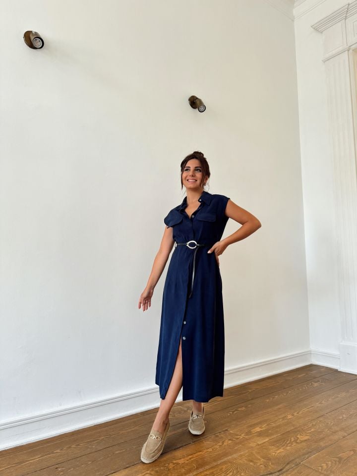 Kemerli Tencel Elbise Laci