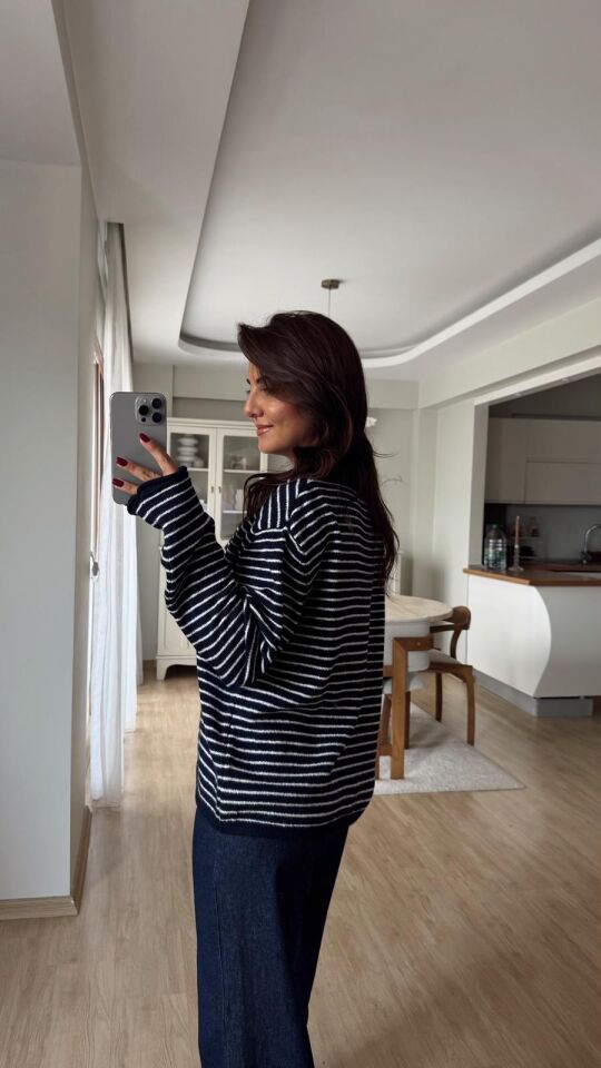 Polo Çizgili Kazak Lacivert